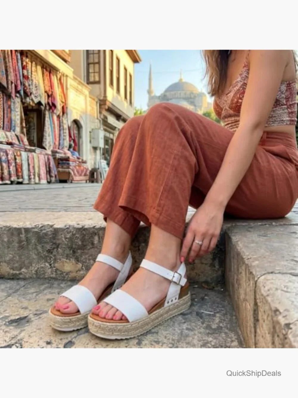 Espadrille Platform Sandals w/ Adjustable Ankle Strap Memory Foam